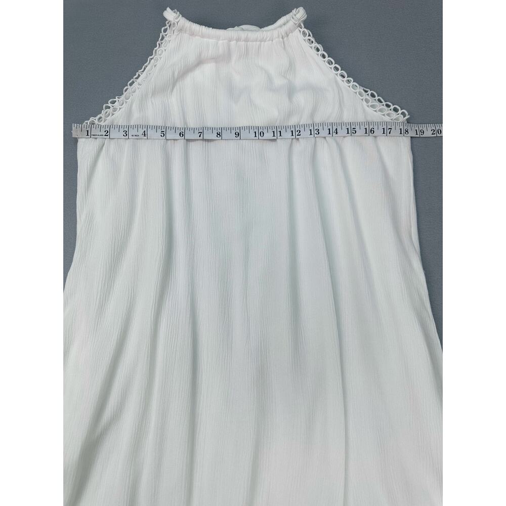 La Blanca White High Neck Cover Up Dress Crochet Trim Crinkle Fabric Size Small - Picture 8 of 10